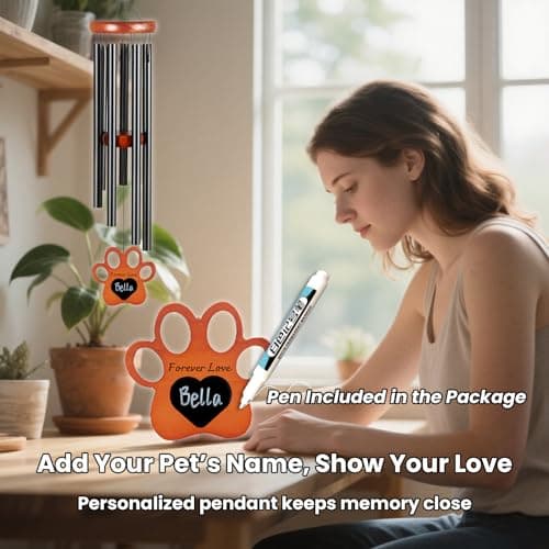 GDuolaPaws Personalized Pet Memorial Wind Chime, 26" Pawprint Dog Memorial Gift for Loss of Dog, 3-Pieces Dog Passing Away Gift Package with Sympathy Card & Bracelet view 3