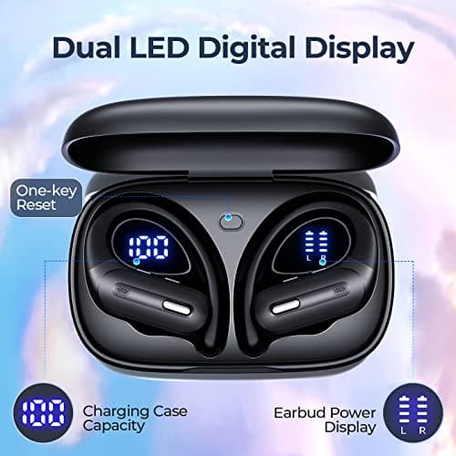 Active Noise Cancelling Wireless Earbuds Bluetooth Headphones 90 Hrs Playtime Ear Buds with Hi-Res Stereo Deep Bass Power Display Earphones with Earhooks Waterproof Transparency Headset Sports/Running view 4