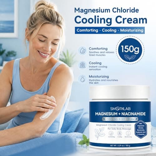 Magnesium Cream Freeze with Niacinamide, 5.29 Oz Cooling Body Cream | Magnesium Cream for Pain, Neck, Shoulders, Back, Legs & Feet, Magnesium Chloride Moisturizer with Hyaluronic Acid, Non-Greasy view 4