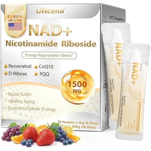 UNcena NAD+ Liquid Supplement 1500mg - NAD Nicotinamide Riboside & Resveratrol with PQQ CoQ10, NAD Plus Help Support Absorption - Boosts Cellular Energy, Overall Vitality for Women & Men (30 Packets)