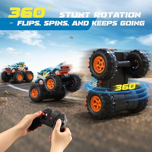 2-in-1 Remote Control Car with Transform Launcher Track – 1:16 RC Monster Truck Toys 2.4GHz, Self-Standing 360° Flips Towing Mini Cars & Electric Scoring Gate Truck Gift for Kids Boys Girls Age 4-12 view 6