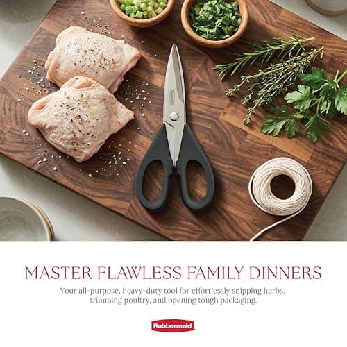 Rubbermaid Kitchen Scissors All Purpose Heavy Duty, Stainless Steel Kitchen Shears with Protective Sheath, Dishwasher Safe Kitchen Scissors for Food, Meat, Poultry & Herbs, Comfort Grip, Black view 3