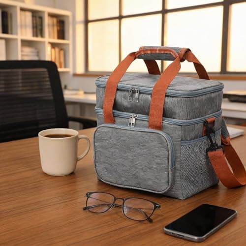 BentoBloom Insulated Lunch Bag for Men Women, Large Reusable Lunch Box with Adjustable Shoulder Strap, Leakproof Freezer-Safe Tote Bag for Work, Picnic, Office, 600D Waterproof Fabric view 5