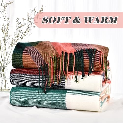 fauson Winter Scarf for Women Oversized Plaid, Soft Warm Shawl Wrap view 6