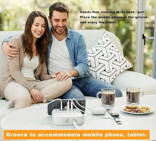 VooLerTun Surge Protector Power Strip Outlet Extender 4 USB Charging Station with Multi Outlet,6FT Flat Plug Extension Cord 3 AC with Overload Protection ETL Certified for Office Home view 2