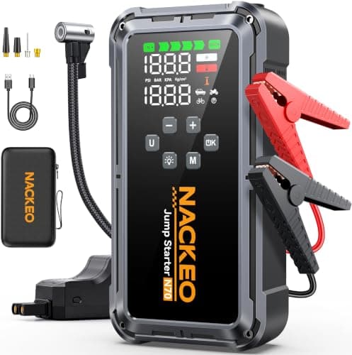 NACKEO 8000A Jump Starter with Air Compressor, 160PSI Portable Car Jump Starter for All Gas & 12L Diesel, Jump Box with Auto-Shutoff Tire Inflator, Large LCD Display, Jumper Cables & 600LM LED Light — image 1