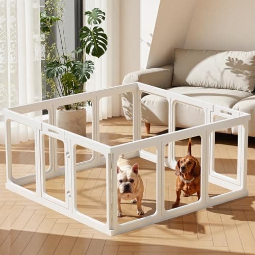 Clear Acrylic Dog Playpen - 50 x 50 Inch, 24" H 12 Planes Transparent Dog Fence Indoor, Sturdy Pet Pen for Puppy/Small Dog/Rabbit/Pig, Easy Assemble & Cleaning Plastic Whelping Box Enclosure, White — image 1