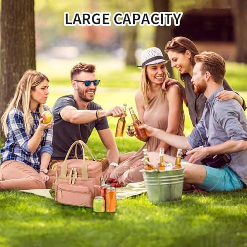 YAKUNCL Expandable Lunch Bag for Adults, 16L Insulated Double Layer Lunch Box, Leak-Proof Cooler Lunch Bag with Multi Pockets, Waterproof Reusable Lunch Tote for Work Office Picnic Travel (Pink) view 2