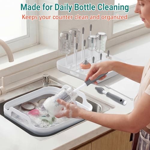 Yecuip Collapsible Wash Basin for Baby Bottles with Drying Rack – 2.4 Gallon Foldable Dish Tub with Handles, Portable RV Camping Sink & Space-Saving Wash Bin with Lid for Kitchen, Travel & Outdoor view 4