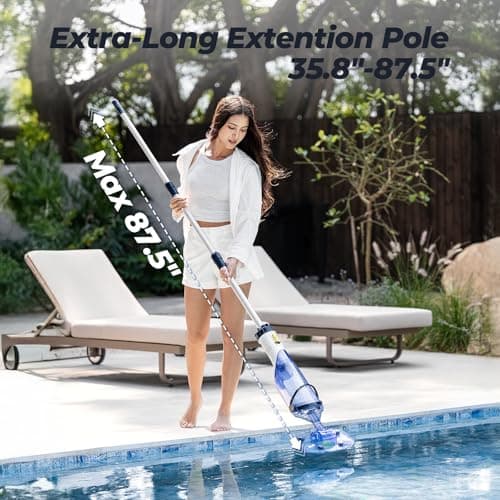 JESIMAIK Pool Vacuum, 18.5 GPM Suction Pool Vacuum for Above Ground Pool with Telescopic Pole, 60 Min Runtime, Cordless Pool Vacuum for Above & Inground Pools, Cleans Leaves and Debris view 4