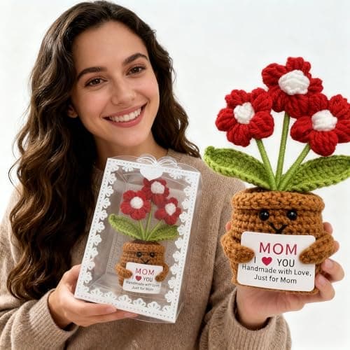 COLTUPWZ Handmade Crochet Red Flowers Birthday Gift for Mom | Mother's Day Gift, Remember I Love You MOM Emotional Support Gift for Mom from Daughters | Home Decor for Living Room, Office view 2