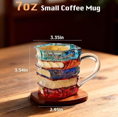 AKLOZYX Artistic Book Stack Glass Coffee Mug, 7oz Handmade Tea Cups Cool Funny, Decorative Design for Book Lovers Gifts for Women and Man (Small) view 3