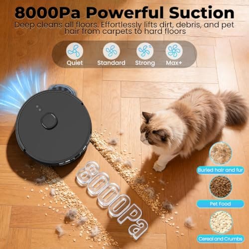 Lorvida Robot Vacuum and Mop Combo, 90-Day Self Emptying 8,000Pa, E10+ | LiDAR Navigation, Home Mapping, No-Go Zone, 150 Mins, App, Voice Control, Robotic Vacuum Cleaner for Hard Floor, Carpet view 3
