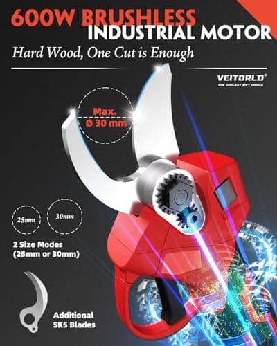 VEITORLD 2-IN-1 Cordless Electric Pole Pruning Shears, 15ft Reach, 1.2" Cutting Diameter, Battery Powered with 2x 2000mAh, Brushless Motor for Efficient Garden Tree Trimming, Branch Cutting（Red） view 5