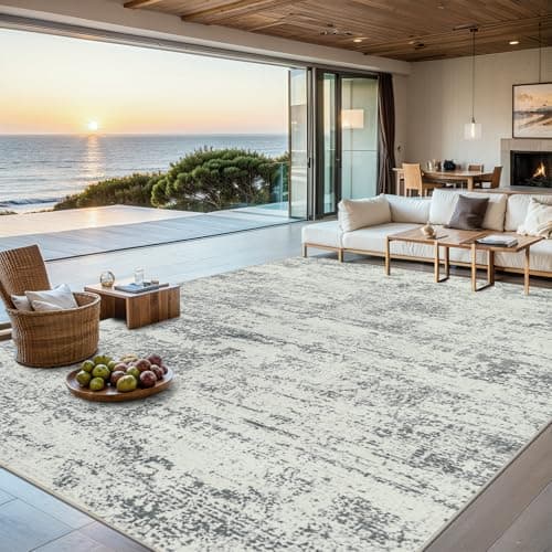 Area Rugs Living Room Rug - 5x7 Washable Modern Abstract Soft Neutral Non-Slip Carpet Large Indoor Floor Stain Resistant Thin Carpets for Bedroom Dining Room Farmhouse Nursery Home Office Grey view 1