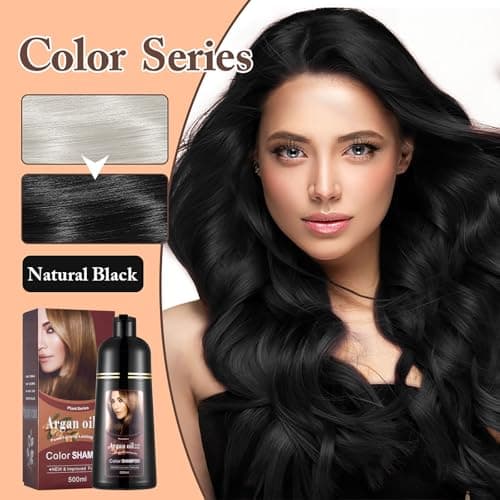 Natural Black Hair Color Dye Shampoo 3-in-1, Covers Gray Hair Fast with Long-Lasting Color, Rich Plant-Based Formula Repairs Damaged Hair, Gentle on Scalp for At-Home Use for Men & Women, 16.90 Fl Oz view 2
