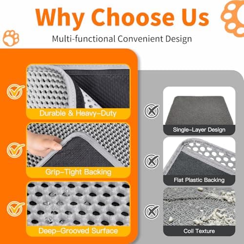Large Cat Litter Box Mat for Cats, Double Layer Honeycomb Cat Litter Trapping Mats, Waterproof, Urine Proof,Non-Slip Litter Pad for Indoor Kitty Cat Litter Mat, Easy to Clean Grey (33.8'' x 23.6'') view 3