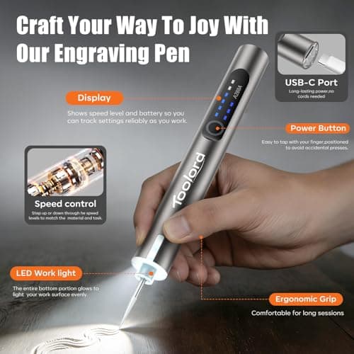 Engraving Pen with LED Light,HollowCup Motor,Cordless USB Rechargeable Rotary Tool for Metal,Wood,Glass and Plastic,DIY Engraving Kit with 30 Bits,Silver view 2