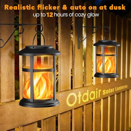 Otdair 4 Pack Solar Lanterns Outdoor Waterproof, Upgraded Flickering Flame Hanging Solar Lights for Outside, Solar Powered Lantern for Patio Yard Garden Porch Decor, Gift for Mom Housewarming view 2