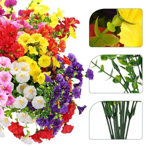 maxkes Artificial Flowers for Outdoors, UV Resistant Fake Silk Morning Glory, Realistic Faux Plants for Outside Porch Patio Window Box Hanging Planter (16, Fuchsia) view 4