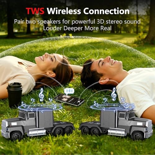 AONOX Cybertruck Bluetooth Speaker, Mini Bluetooth Car Speaker with LED Lights, FM Radio, USB TF Card, TWS Stereo Sound, for Desk Gaming Outdoor, Gift for Car Lovers view 3