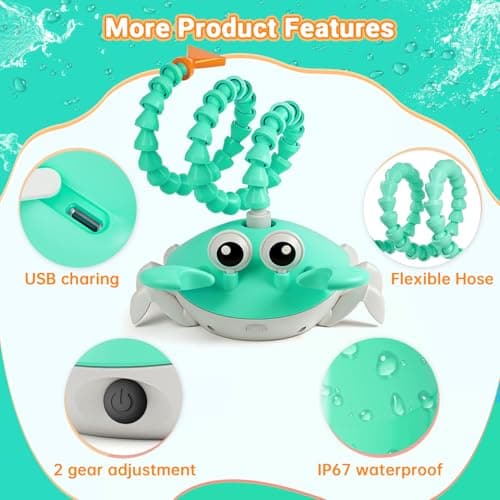 Water Table Pump, 5400mAh Rechargeable Crab Water Pump for Water Table with 3 Modes Sprinkler, 8 Hours Non-Stop Fun Summer Outdoor Water Toys Outside Water Play Table Accessories for Kids Toddlers view 2