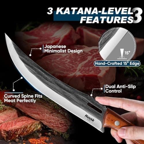 Huusk Hand Forged Carving Knife - Japanese Razor Sharp Butcher Knives for Meat Cutting, Curved Brisket Slicing Knife with Ergonomic Full Tang Handle, Gift for Men and Women view 4