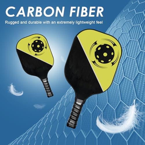 Pickle Ball Set Pickleball Paddles Set of 2 Carbon Fiber Pickleball Paddle Includes 4 Balls, 2 Ball Pickers, 1 Ball Bag Best Gifts for Junior and Professional Pickleball Equipment view 2