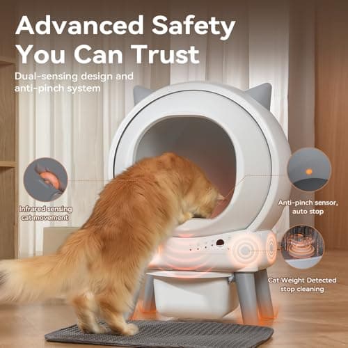 ZHMZ Self Cleaning Litter Box: Automatic Litter Box Self Cleaning for Multiple Cats Auto Robot with Dual Safety Protection, Large Openning Odor-Control with Mat view 2