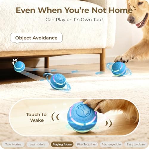 Apasiri Interactive Dog Toys: Automatic Moving Dog Balls with LED Lights, Puppy Toy to Keep Them Busy, Shaky Dog Ball for Small,Medium,Large Dogs, Dog Toys for Aggressive Chewers,Rechargeable - (Blue) view 4