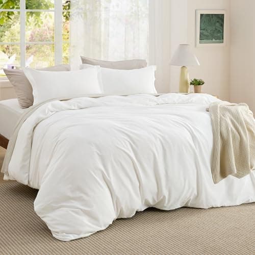 Bedsure Textured Duvet Cover Queen Size - Cotton-Like Polyester Jacquard Duvet Cover Set for All Seasons - 3 Pieces Soft Bedding Set with 2 Pillow Shams, NO Comforter (White, Queen, 90"x 90") view 2