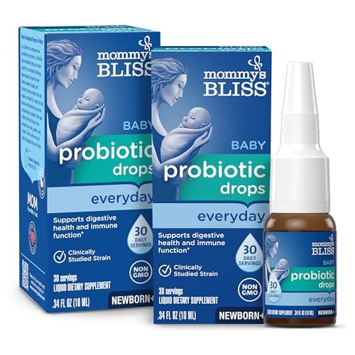 Mommy's Bliss Baby Probiotic Drops, Daily Gas, Constipation and Colic Symptom Relief + Immune Support, Newborns & Up, 0.34 Fl Oz (30 Servings), Pack of 2