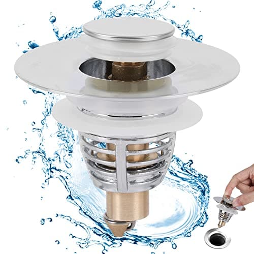 GOOSUO Universal Bathroom Sink Plug, Silver, Suitable for 1.25"-1.65" Sinks, Stainless Steel & Brass, Push Type, Anti-Clog Basket, Easy Install — image 1