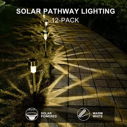 Dream Master Solar Lights Outdoor Waterproof, Stainless Steel LED Landscape Lighting, Solar Garden Lights, Outdoor Decorations for Yard, Pathway, Walkway, Patio, Lawn - 12 Pack(Warm White) view 4