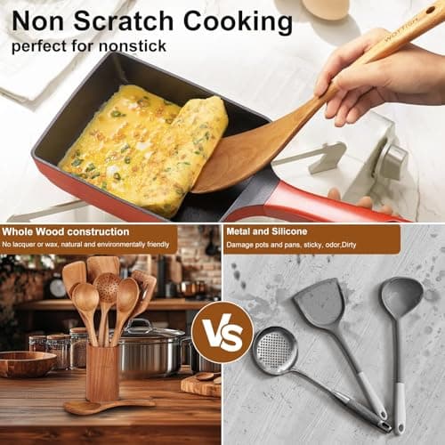 Wooden Spoons for Cooking - 8-Piece Wooden Kitchen Utensil Set made of Natural Solid Wood Material-Includes Spoons,Spatulas,Ladles,Mixing Spoon and Utensil Holder,Holiday Gifts view 5