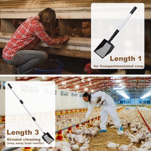 Mity rain Chicken Coop Accessories, 3 IN 1 Adjustable Chicken Scooper for Cleaning, Sifting Shovel for Chicken Coop Separating Poo and Debris from Sand, Chicken Litter Scoop Supplies view 3