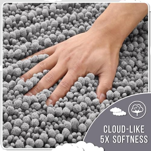 Yimobra Bathroom Rugs Non Slip Washable - Ultra Soft Absorbent Chenille Bath Mat, Quick Dry Shaggy Floor Carpet for Tub Shower, Gray Home Decor Accessories, 24x17 Inch view 4
