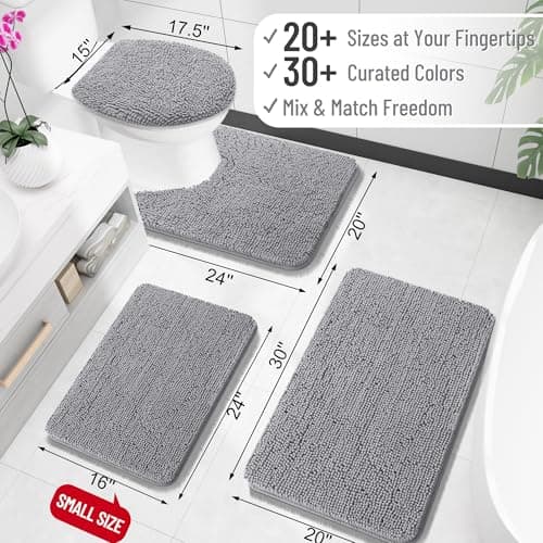 OLANLY Bathroom Rugs 30x20, Extra Soft Absorbent Chenille Bath Rugs, Rubber Backing Quick Dry, Machine Washable Bath Mats for Bathroom Floor, Tub and Shower, Home Decor Accessories, Grey view 2