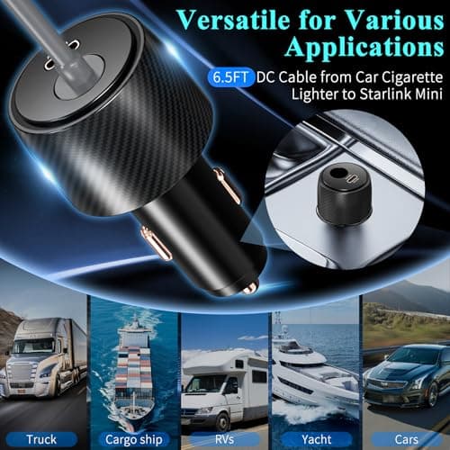 FIRRAX 2 in 1 Starlink Mini Car Adapter 12V to 24V DC Step Up Converter, 6.5FT 20AWG Starlink Mini Cable with Cigarette Lighter Adapter 60W DC + 27W PD Car Power Supply for RVs, Boats, Trucks view 7