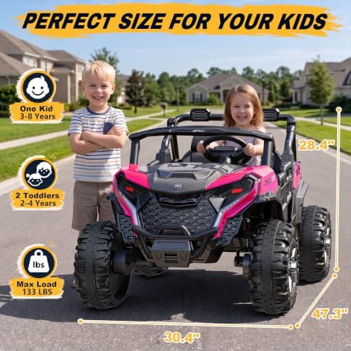 ARBELI 24V 4WD 2 Seater Ride on Toy Car for Kids 3-8, EVA Tires, Pink | 4x200W motors, max 4.5mph & load 133 lbs, remote control, shock absorbers, rainbow lights, bluetooth, 24 volt ride on toys view 2