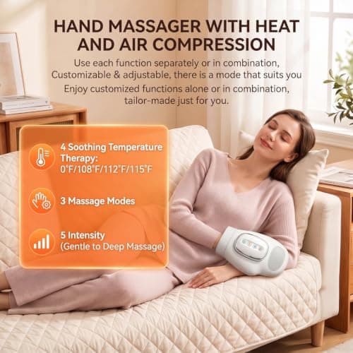 Cordless Hand Massager with Heat & Compression for Arthritis and Carpal | Tunnel, 3 Modes, 5 Intensities, 3 Heat Levels, Rechargeable Electric Handheld Wrist Massagers, Ideal Gifts for Mom Wife Women view 2