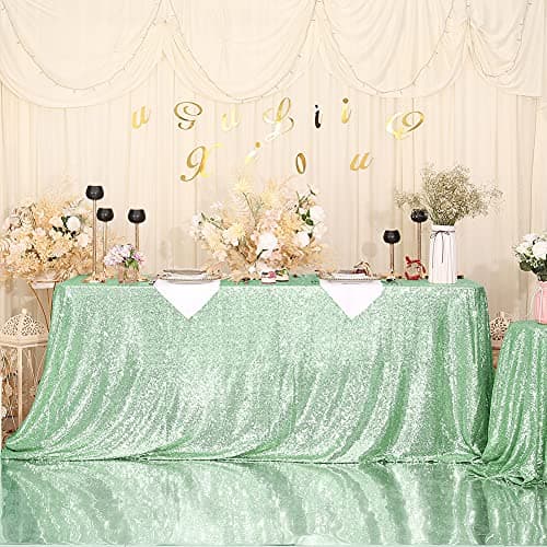Eternal Beauty Mint Green Sequin Tablecloth, 90x132-Inch Rectangle Glitter Table Cloth for Birthday Party Wedding Decoration view 4