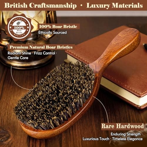 OUMIGIZ 100% Boar Bristle Hair Brush British Craftsmanship Slick Back | Handmade Natural Wooden Hairbrush, Soft Bristles Gentle Detangling Smoothing Women Men Kids Thin Fine Hair, Anti Breakage view 2