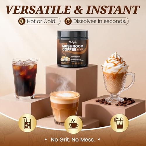 Catfit Instant Mushroom Coffee Powder, 10-in-1 Adaptogen Blend with Lion's Mane, Chaga & Cordyceps for Energy, Focus, Gut Health & Immune Support - 160g, 50 Servings view 6