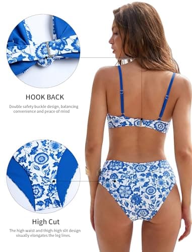 ZAFUL Bikini Set for Women V Neck Knot Front Push Up Bathing Suit High Cut Two Piece Swimsuit Brazilian Cheeky Swimwear view 5