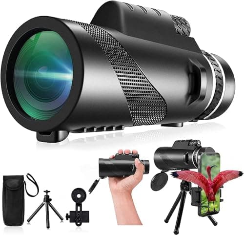 80x100 High‑Powered Monocular Telescope HD Portable Monocular for Adults with Phone Adapter Ideal for Bird Watching Wildlife Travel Camping Hiking‑Black — image 1