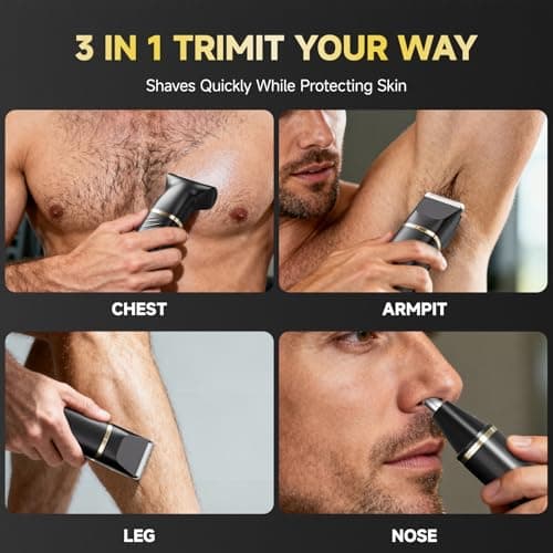 3-in-1 Body Groomer & Beard Trimmer for Men, Nose Ear Hair Trimmer Kit Manscape Pubic Hair Shaver with Charging Dock, Waterproof Wet/Dry Electric Body Trimmer for Sensitive Skin view 6