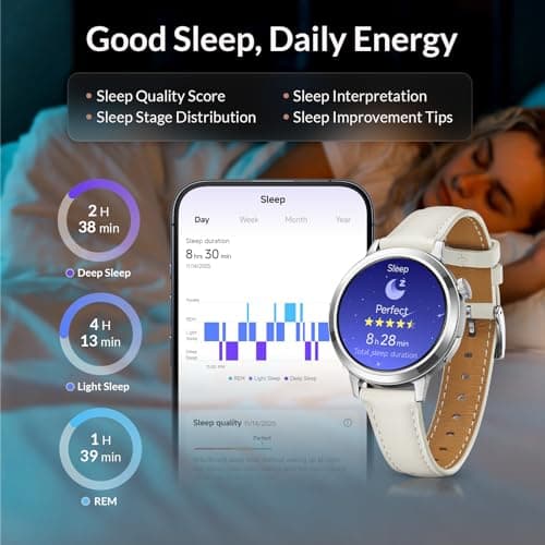 Smart Watch for Women, FANY See the Vibe 1.1'' AMOLED Ultra-clear Display with Aluminum Case & Leather Band, Fitness Tracker with Sleep/Heart Rate/SpO2/ Breathing/Step Monitor, 110+ Exercise Modes view 3