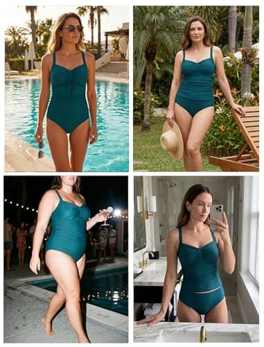 ZAFUL Tankini Swimsuit Tummy Control Bathing Suits Two Piece Swimwear Rushed Swim Top with High Waisted Bottom view 4