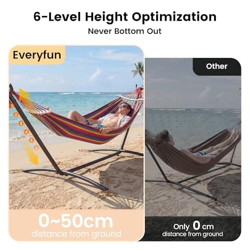 Double Hammock with Stand for 2 Person, 600 lb Capacity, Rainbow view 2